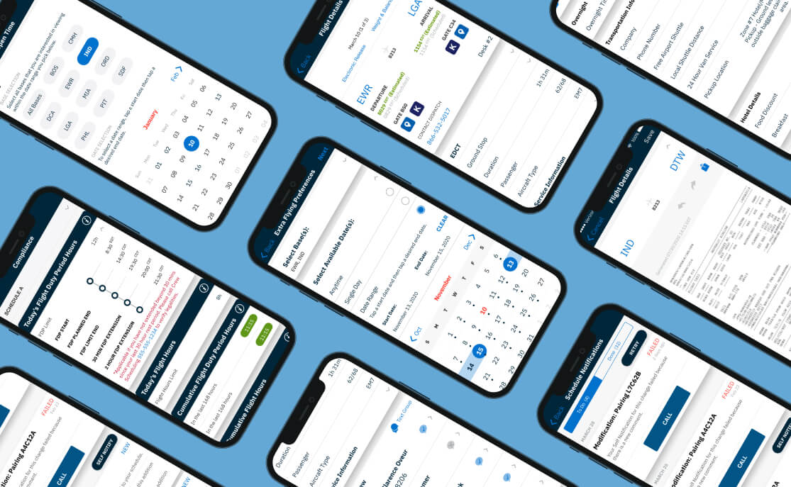 Collage of Republic Airways mobile app screen examples