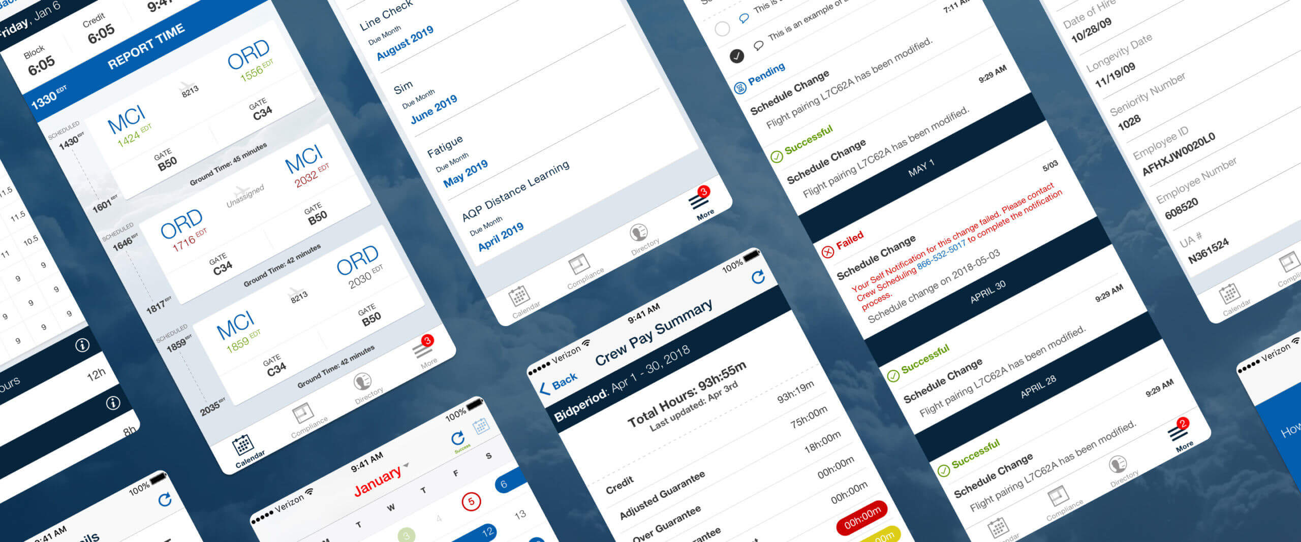 Collage of application page examples in mobile device frames