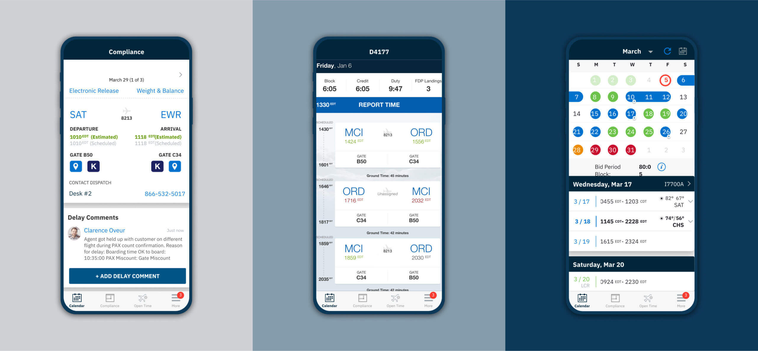 Three Republic Airlines application pages examples in mobile device frames