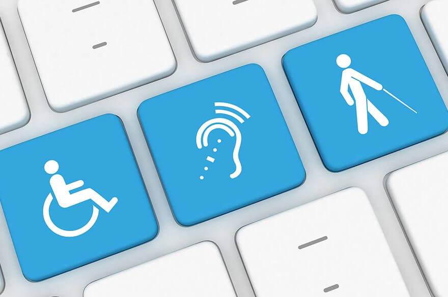 Computer Keyboard with Keys Labeled with Disability Icons